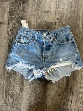 Women’s Distressed High-Rise Denim Levis Shorts - Light Blue